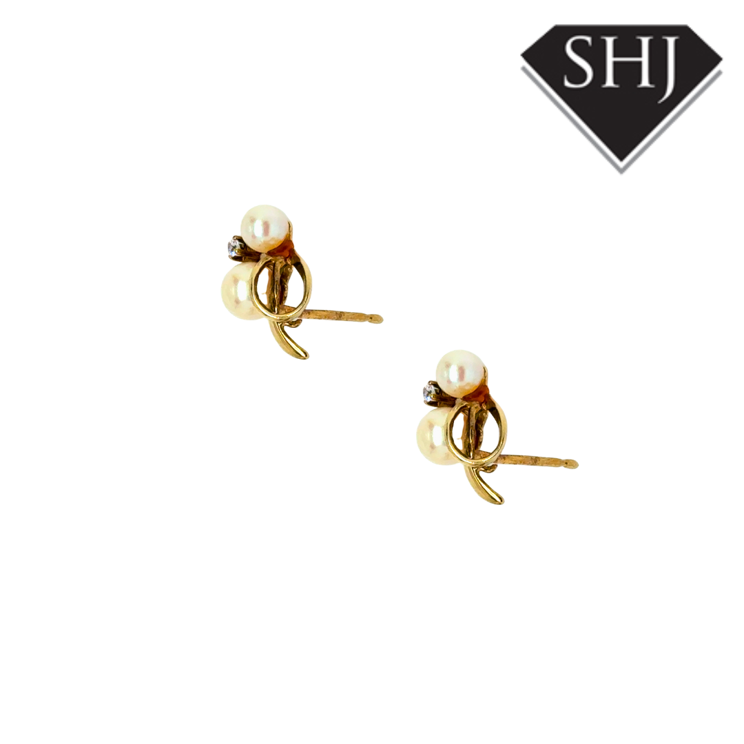 9ct Yellow Gold Pearl & Diamond Earrings