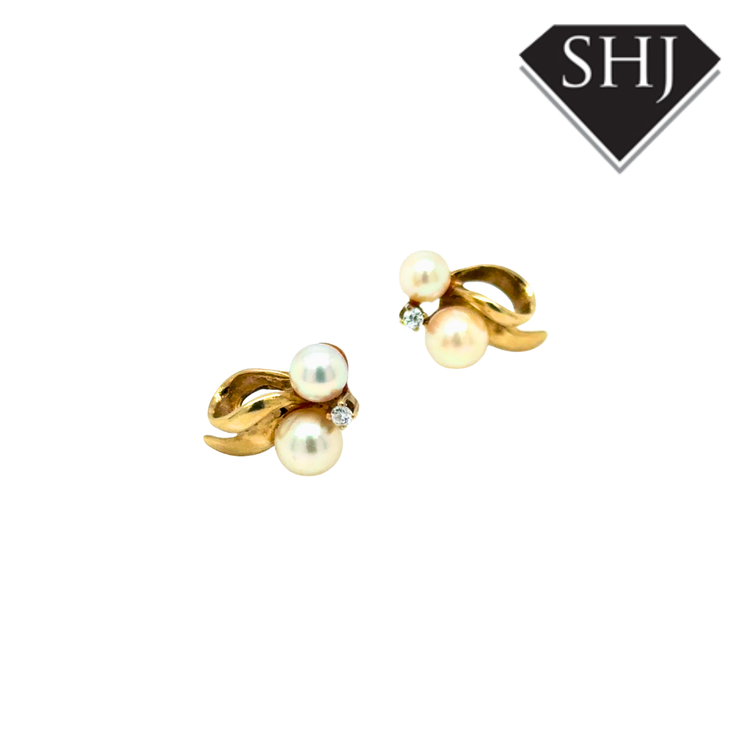 9ct Yellow Gold Pearl & Diamond Earrings