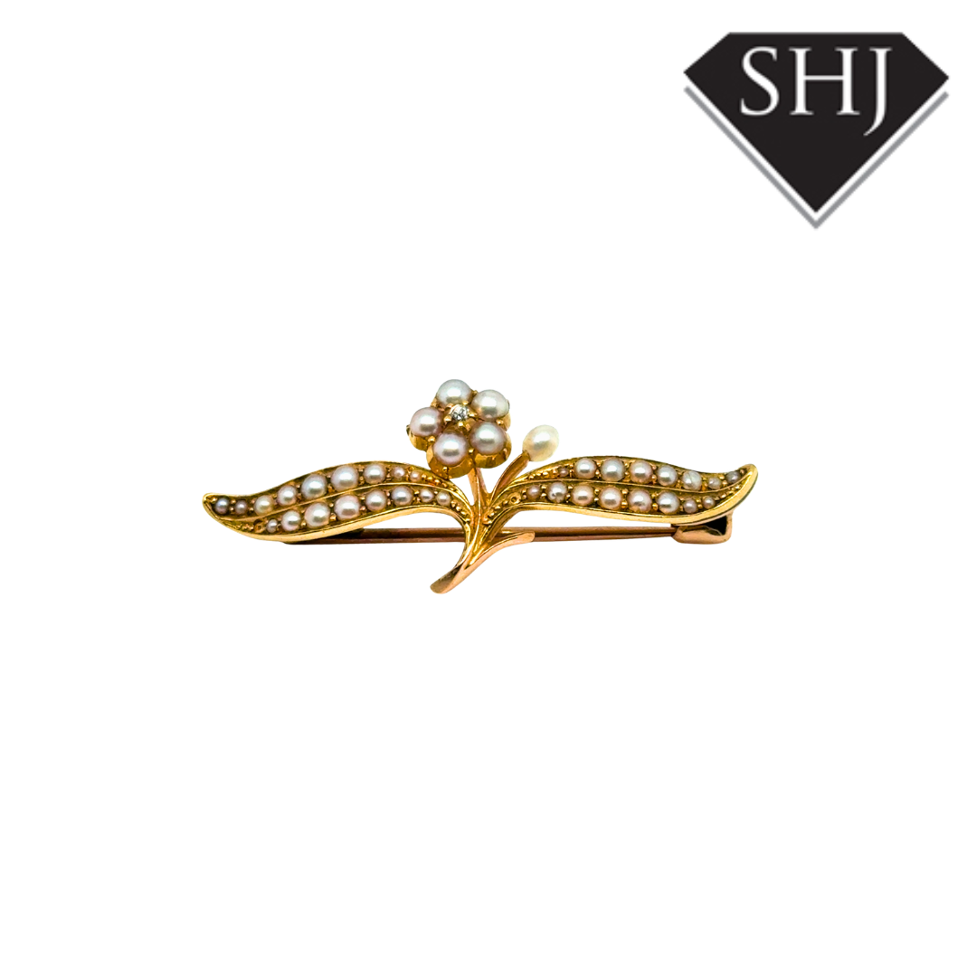 9ct Yellow Gold Pearl Brooch