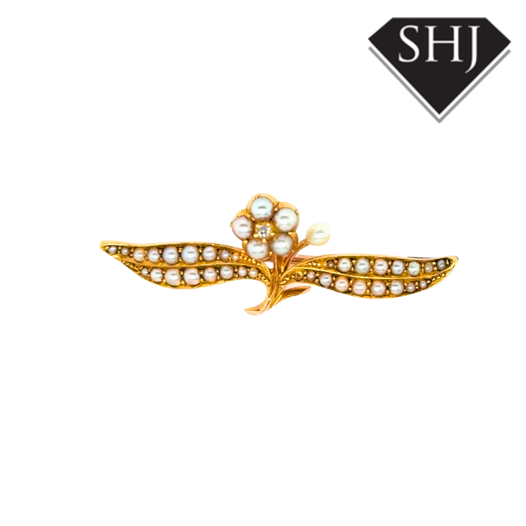 9ct Yellow Gold Pearl Brooch