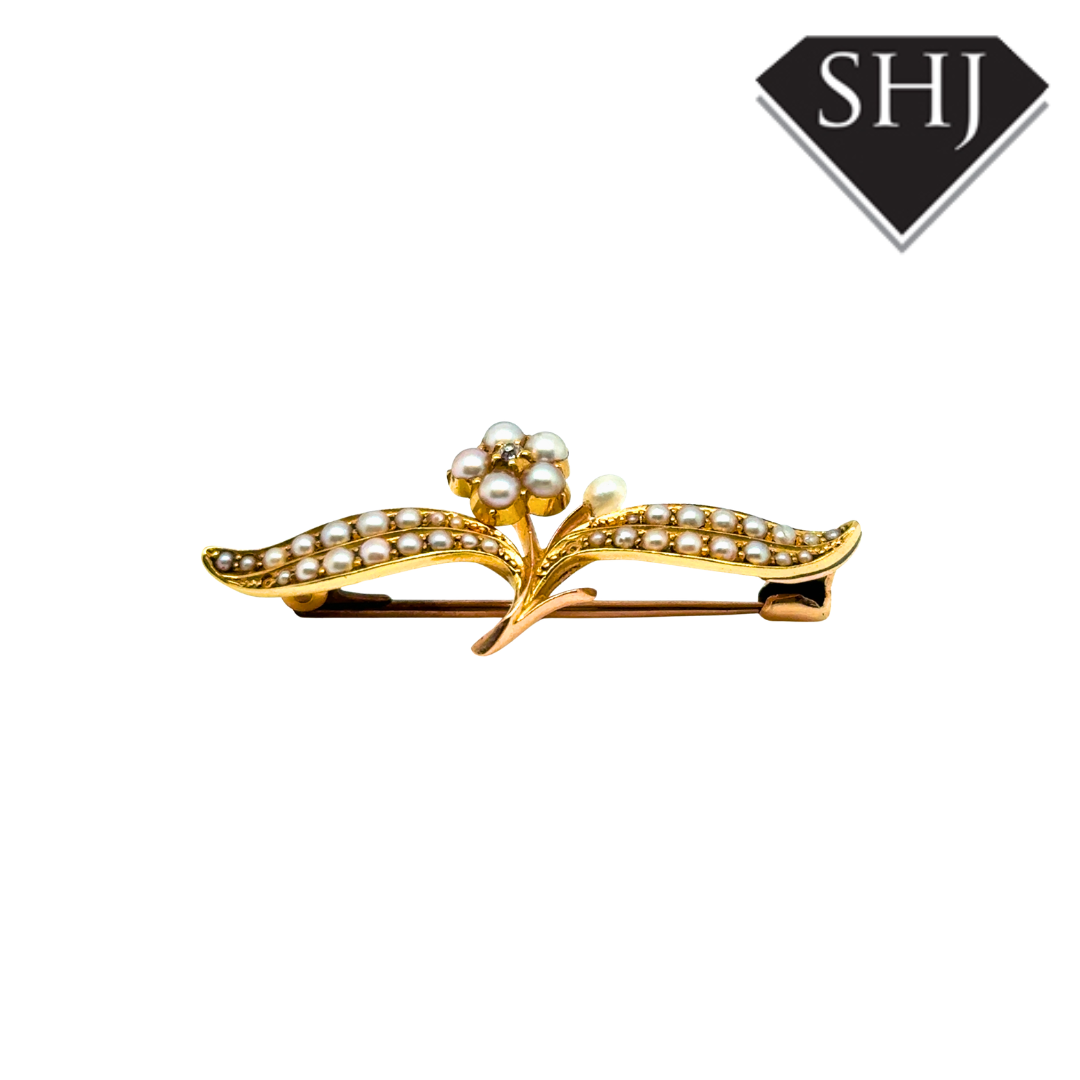 9ct Yellow Gold Pearl Brooch