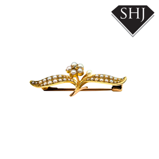 9ct Yellow Gold Pearl Brooch