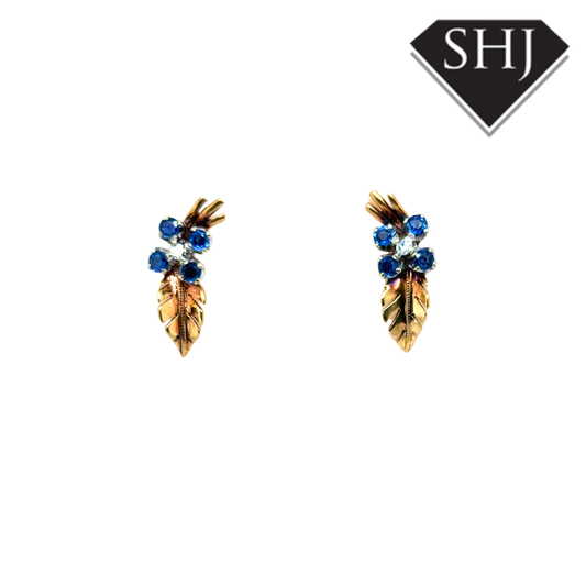 9ct Yellow Gold Sapphire & Diamond Earrings