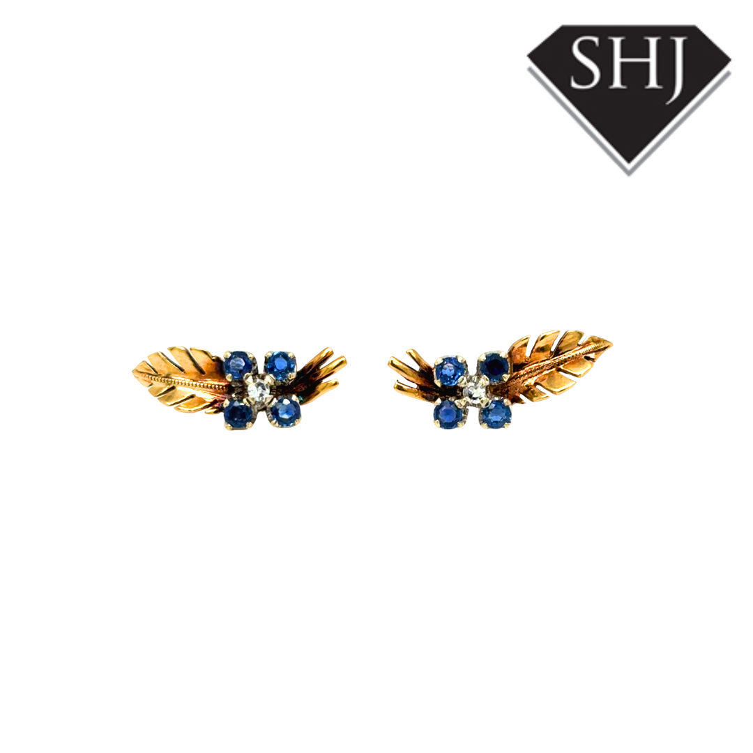 9ct Yellow Gold Sapphire & Diamond Earrings