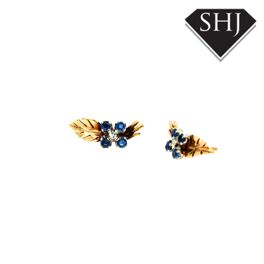 9ct Yellow Gold Sapphire & Diamond Earrings
