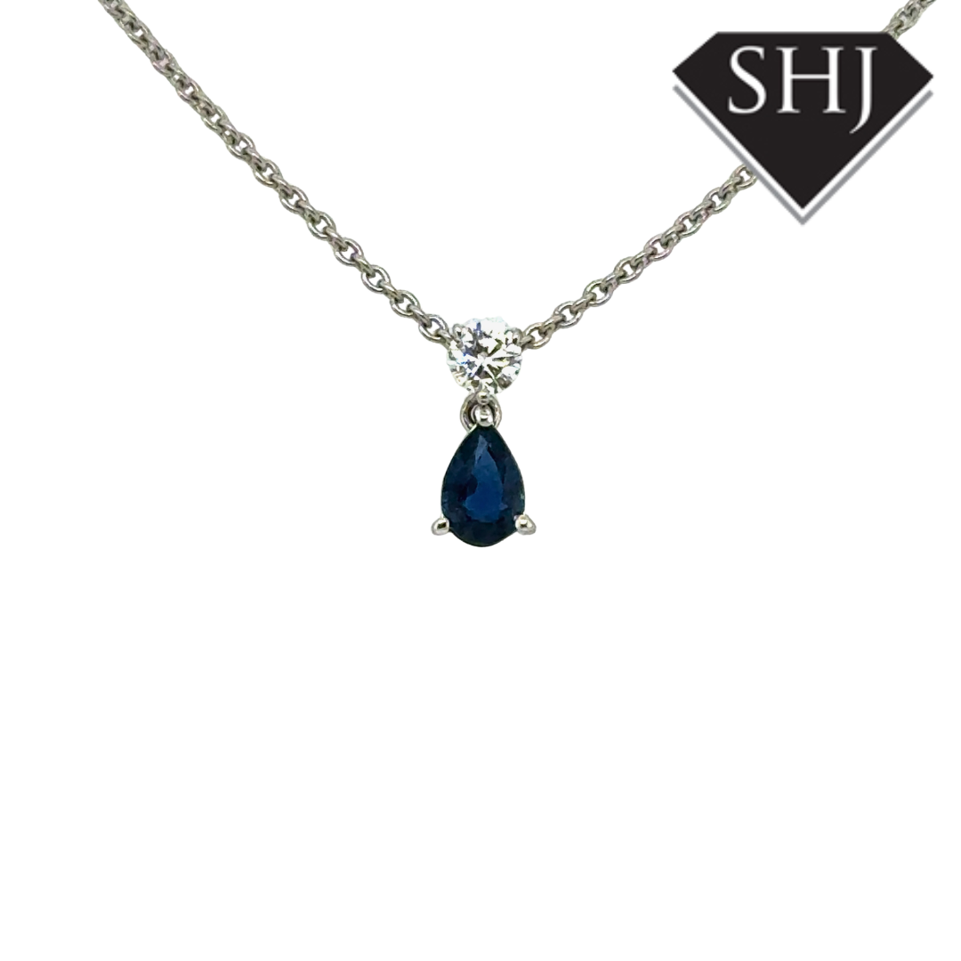 18ct White Gold Sapphire & Diamond Pendant