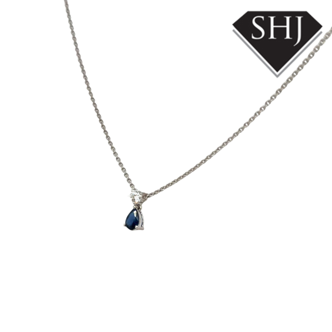 18ct White Gold Sapphire & Diamond Pendant