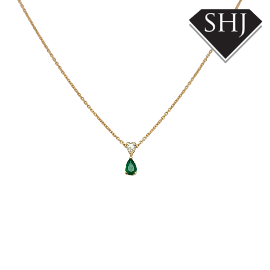18ct Yellow Gold Emerald & Diamond Pendant