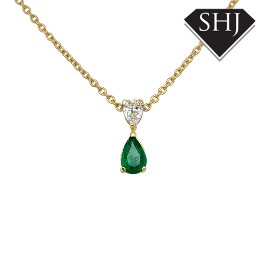 18ct Yellow Gold Emerald & Diamond Pendant