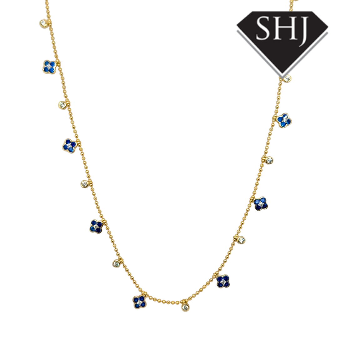 Silver Gold Plated Blue Flower CZ Necklace