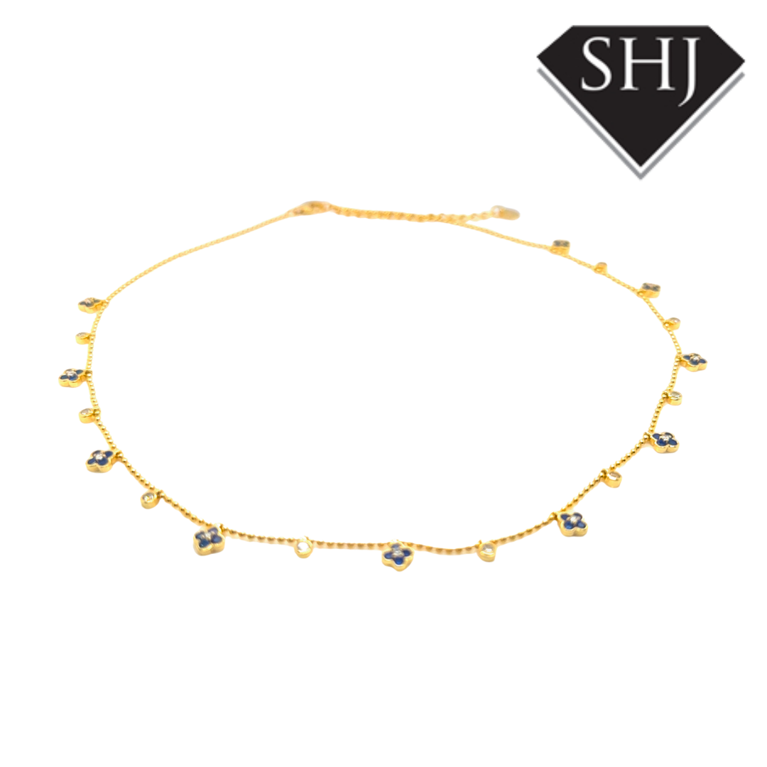 Silver Gold Plated Blue Flower CZ Necklace
