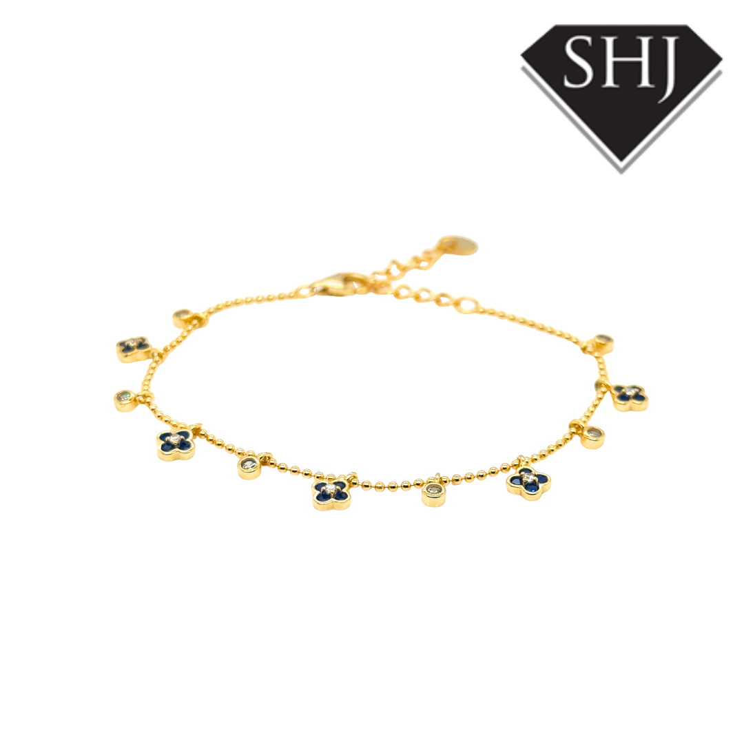 Silver Gold Plated Blue Flower CZ Bracelet