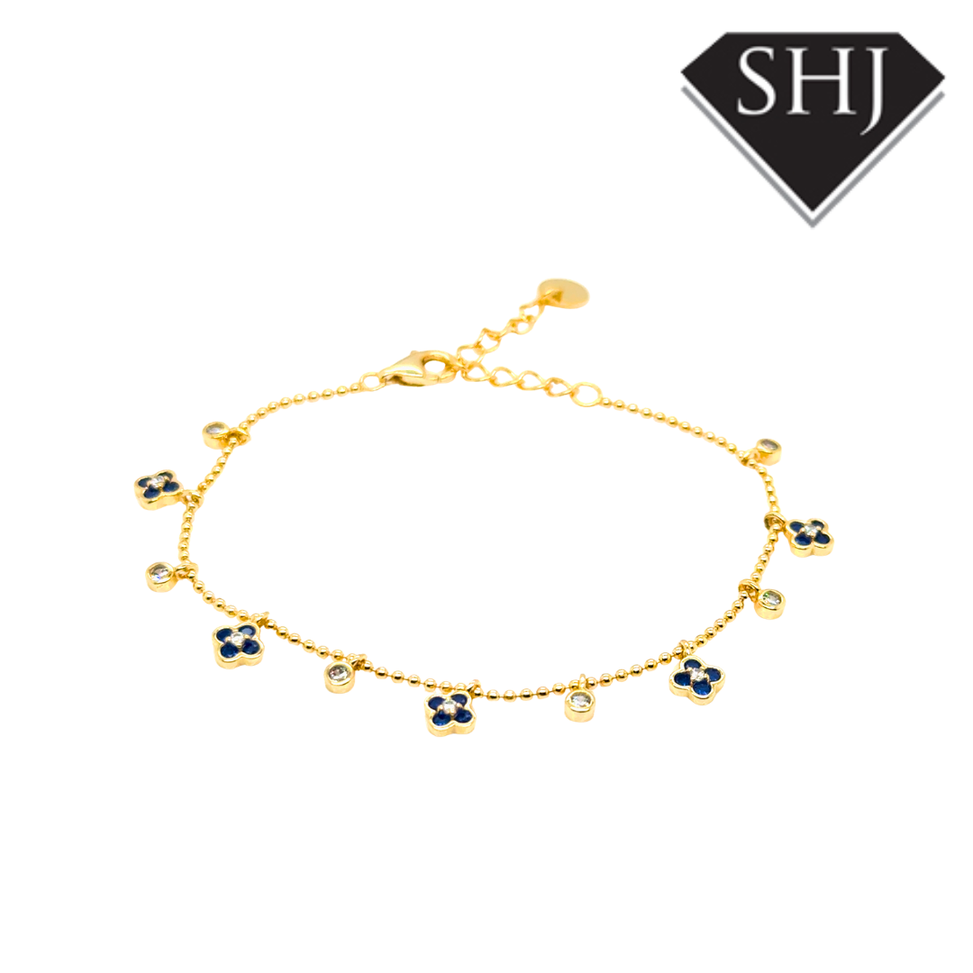 Silver Gold Plated Blue Flower CZ Bracelet