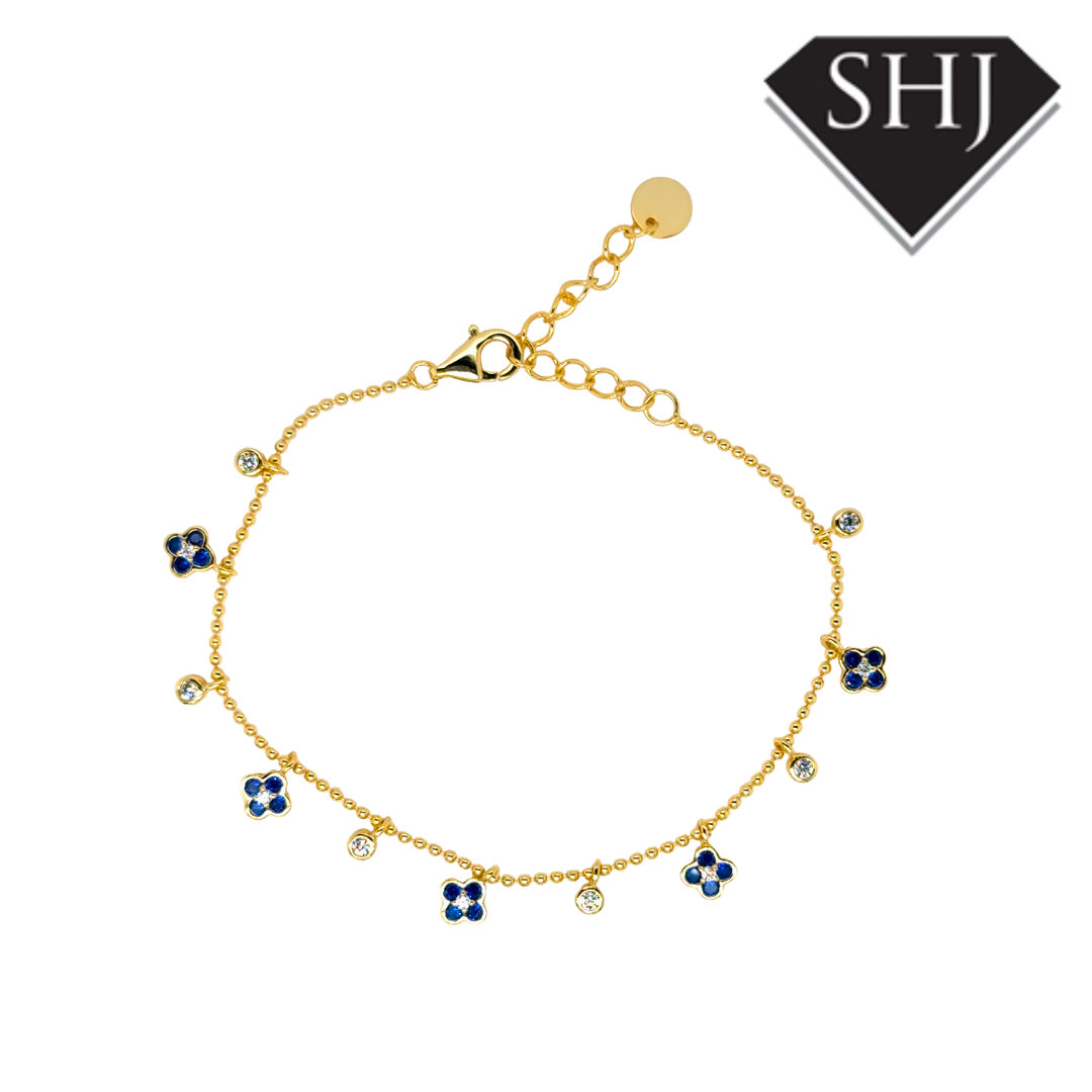 Silver Gold Plated Blue Flower CZ Bracelet