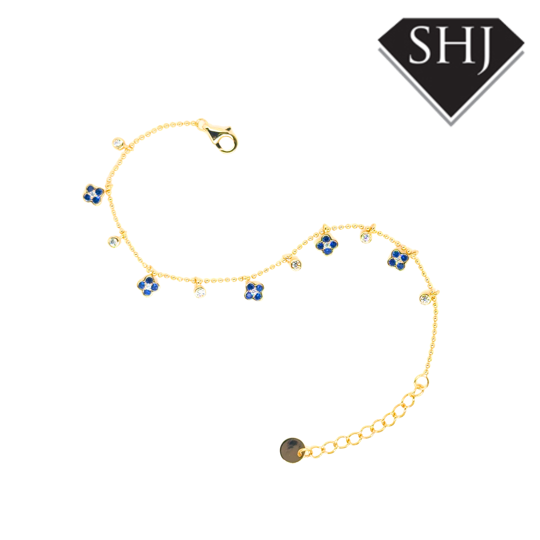 Silver Gold Plated Blue Flower CZ Bracelet