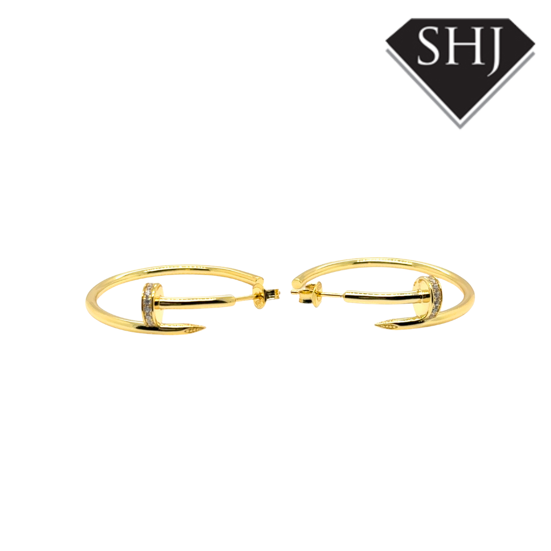 Silver Gold Plated CZ Nail Hoop Earrings