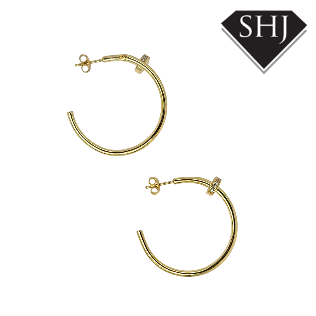 Silver Gold Plated CZ Nail Hoop Earrings