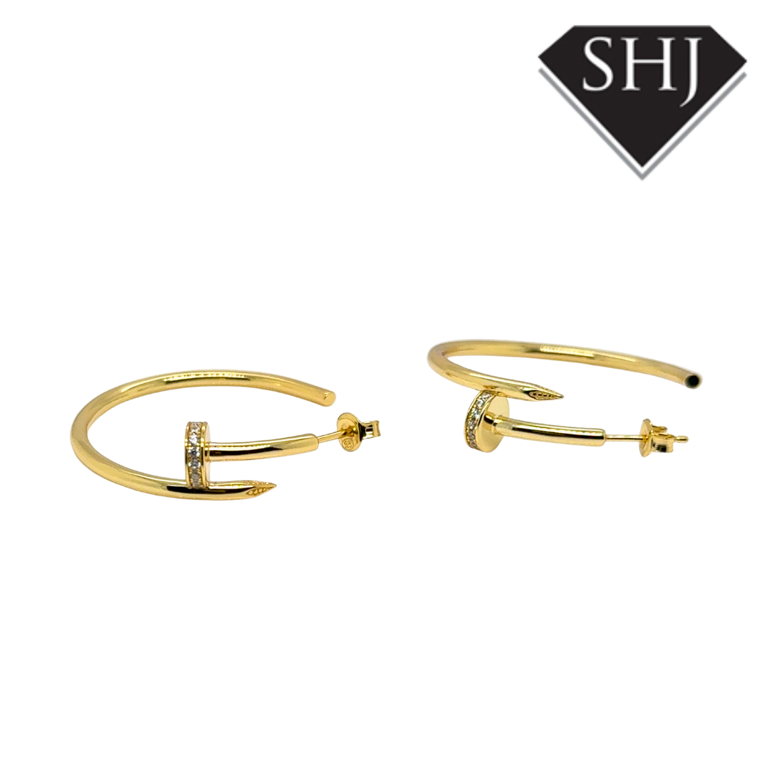 Silver Gold Plated CZ Nail Hoop Earrings