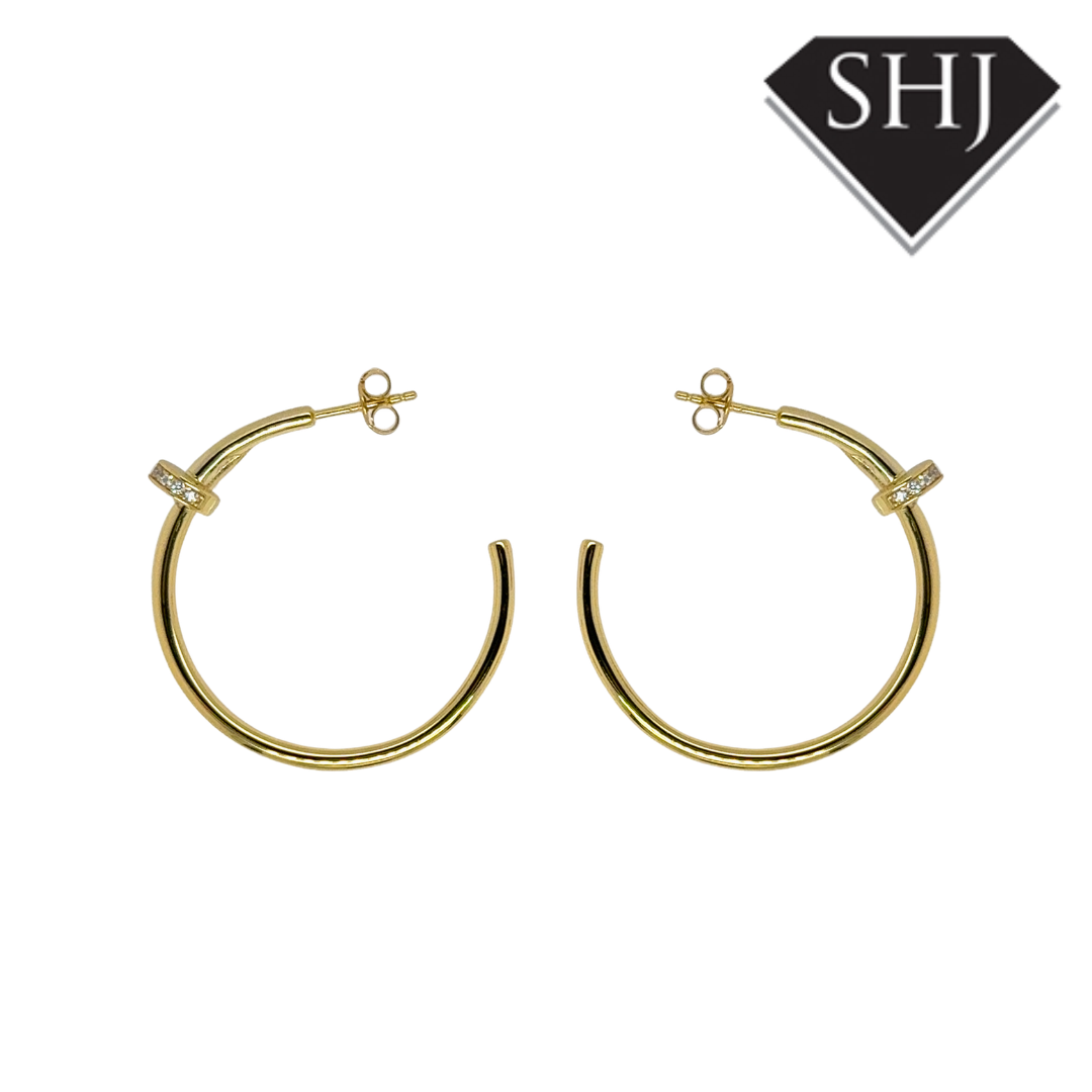Silver Gold Plated CZ Nail Hoop Earrings