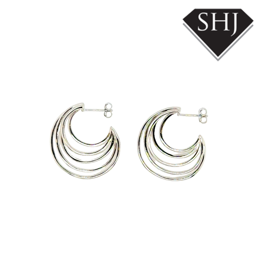 Silver Multi Line Hoop Earrings