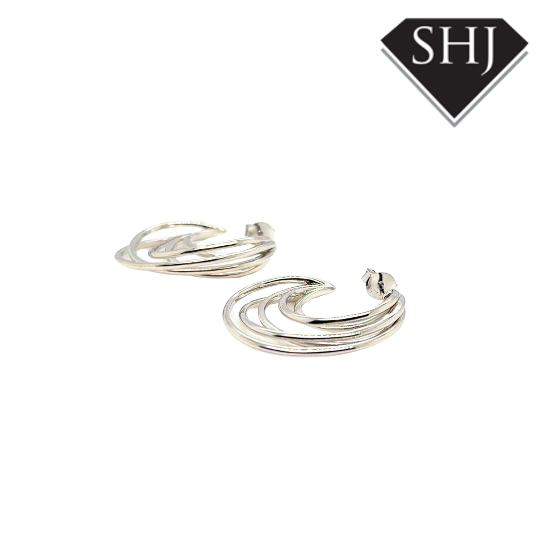 Silver Multi Line Hoop Earrings