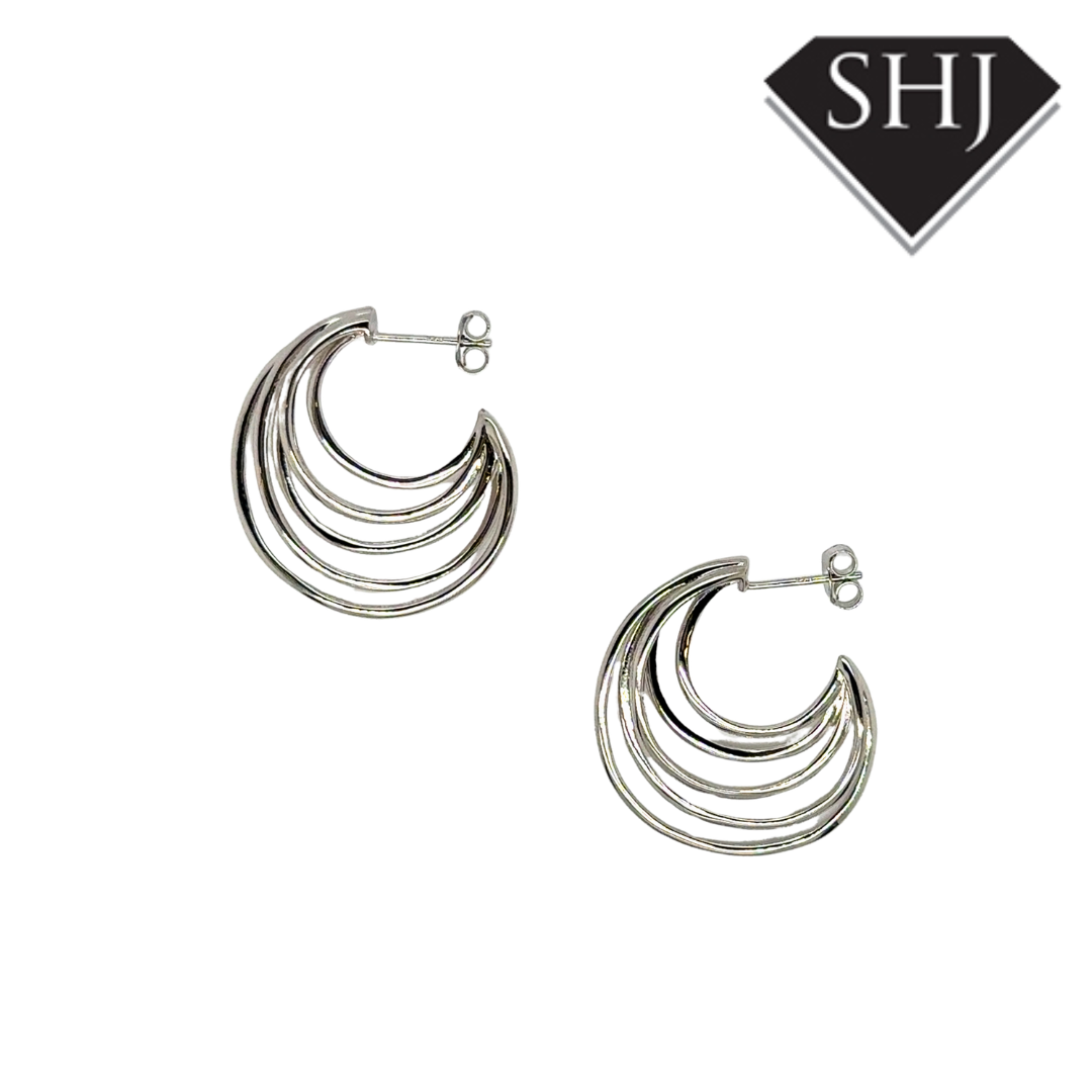 Silver Multi Line Hoop Earrings