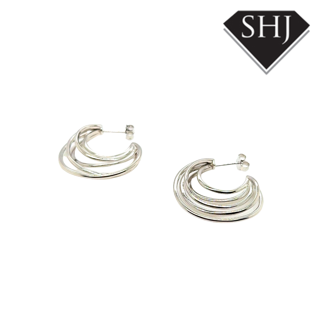 Silver Multi Line Hoop Earrings