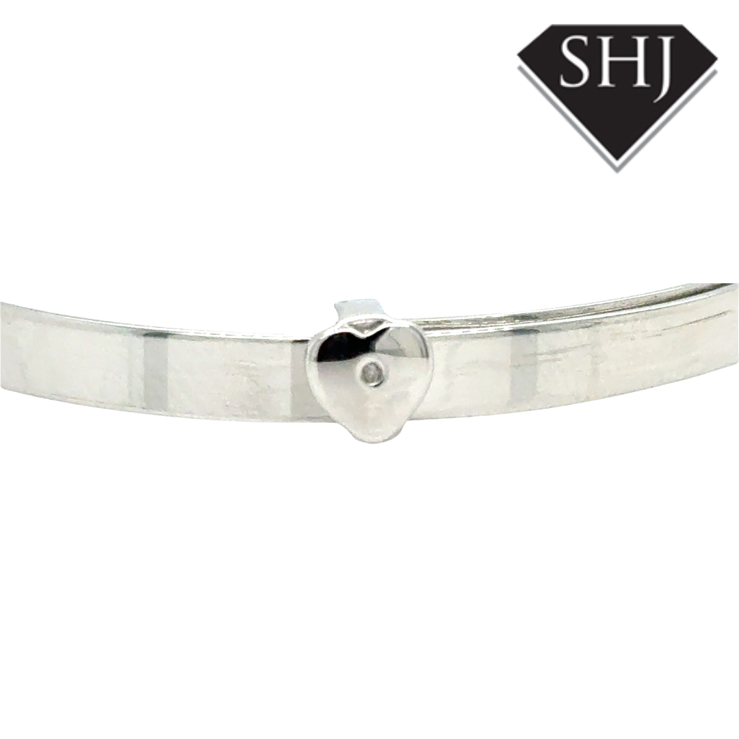 Silver Diamond Set Heart Baby Bangle