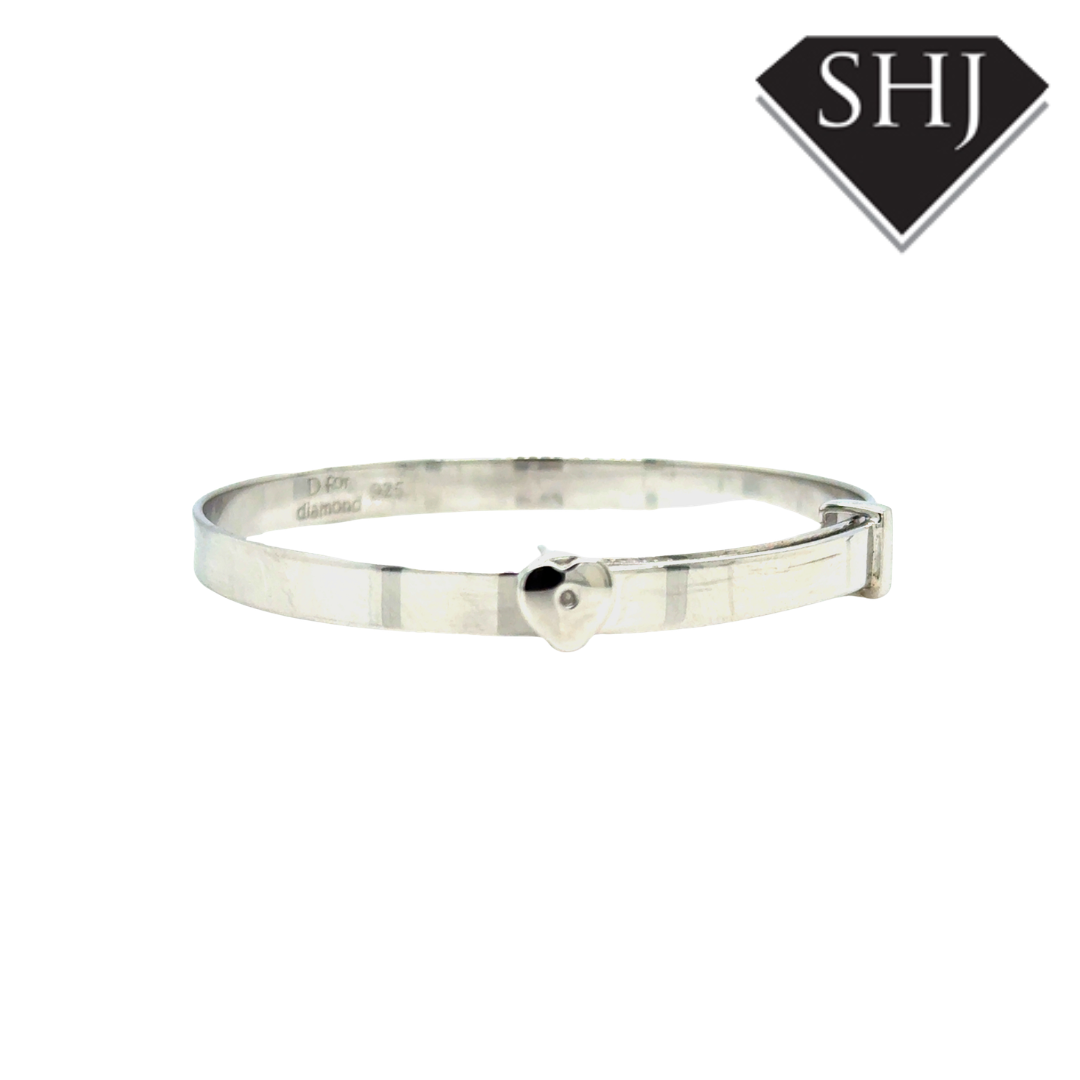 Silver Diamond Set Heart Baby Bangle