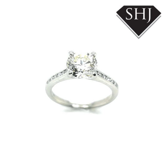 Platinum Single Stone Diamond Shoulder Ring 1.80ct