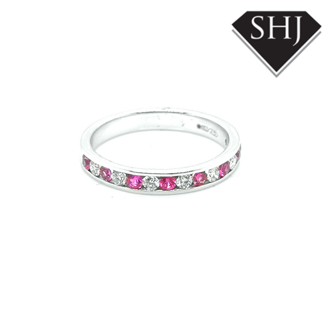 18ct White Gold Pink Sapphire & Diamond Eternity Ring