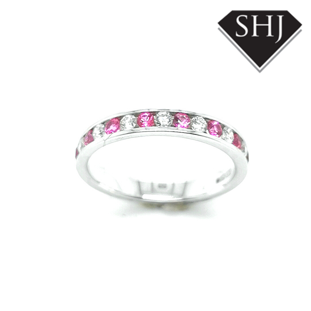 18ct White Gold Pink Sapphire & Diamond Eternity Ring