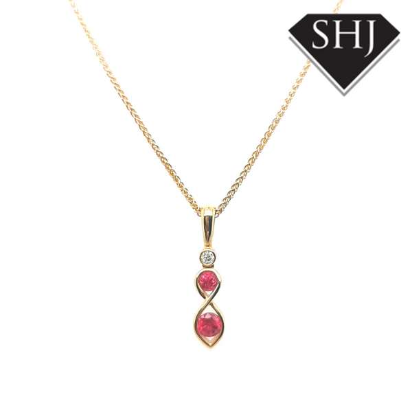 18ct Yellow Gold Ruby and Diamond Pendant