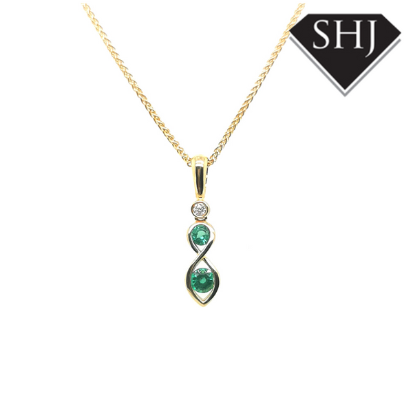 18ct Yellow Gold Emerald and Diamond Pendant