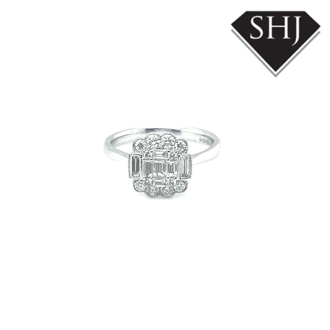 18ct White Gold Baguette Cluster 0.63ct