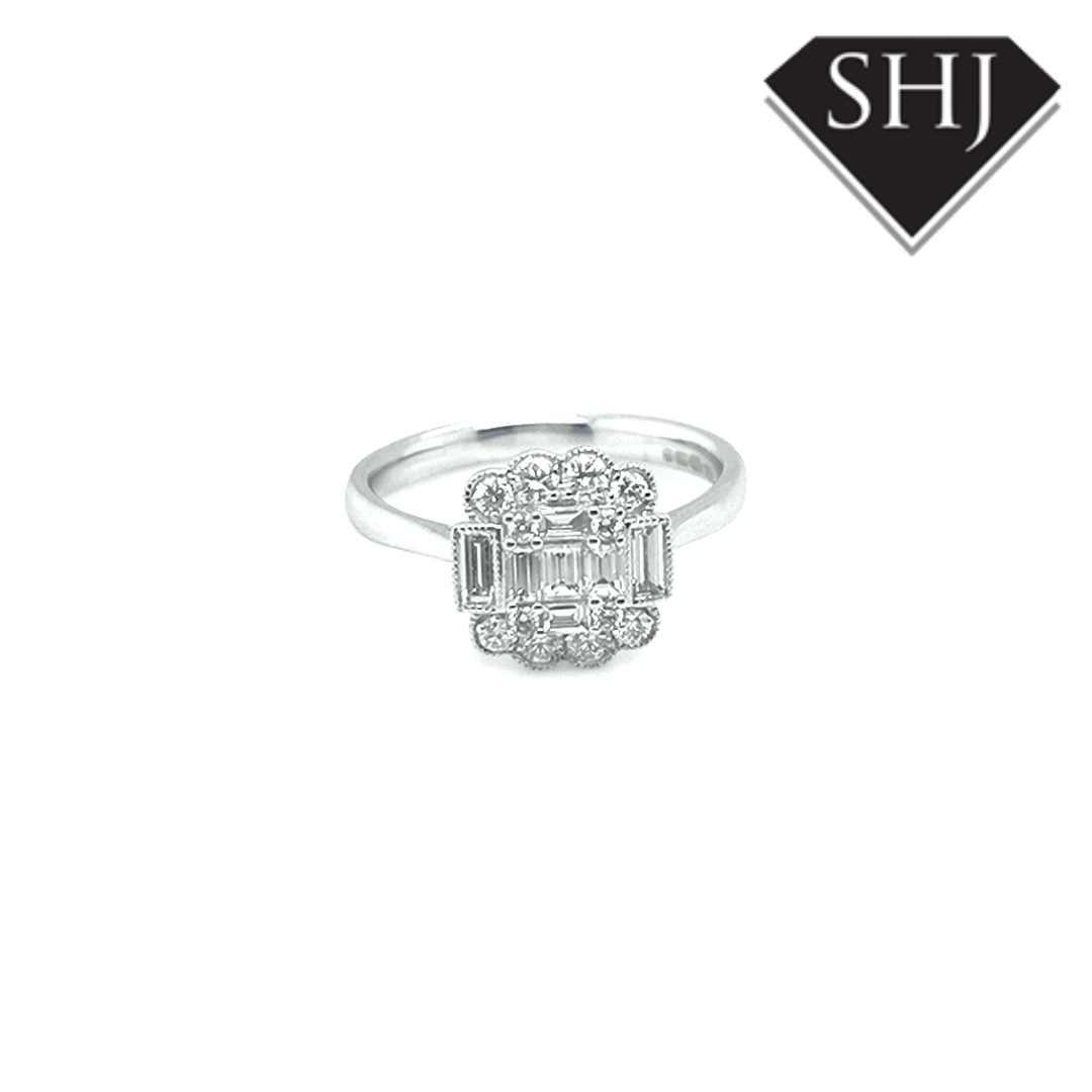 18ct White Gold Baguette Cluster 0.63ct