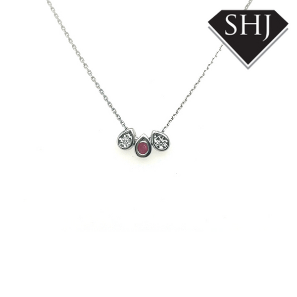 9ct White Gold Ruby and Diamond Pendant