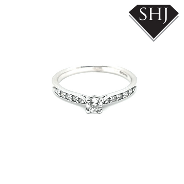 9ct White Gold Diamond Solitaire and Diamond Shoulder Ring