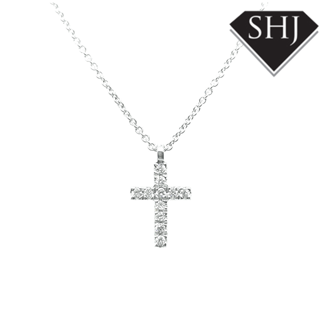 9ct White Gold Diamond Cross and Chain