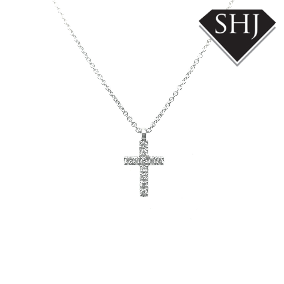 9ct White Gold Diamond Cross and Chain