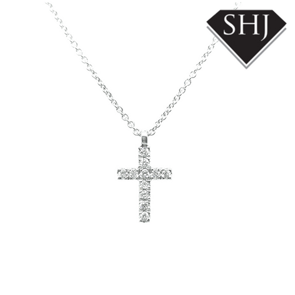 9ct White Gold Diamond Cross and Chain