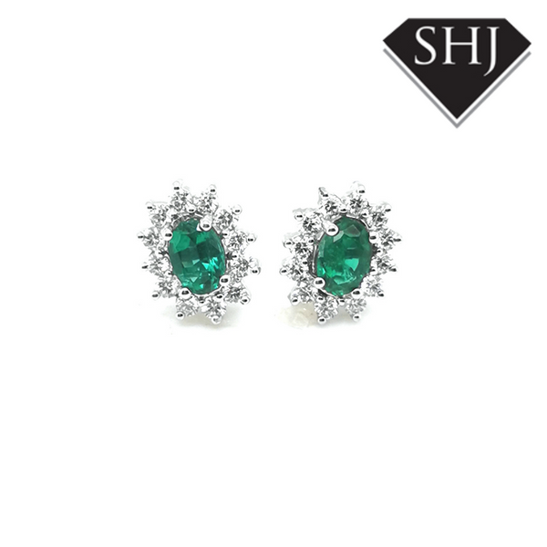 18ct White Gold Emerald and Diamond Earrings