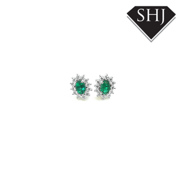 18ct White Gold Emerald and Diamond Earrings