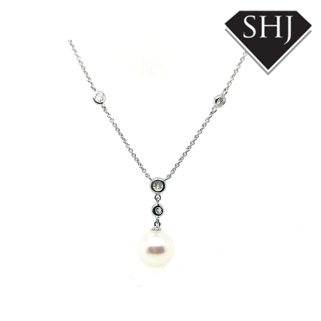 9ct White Gold Diamond Pearl 0.99ct Pendant