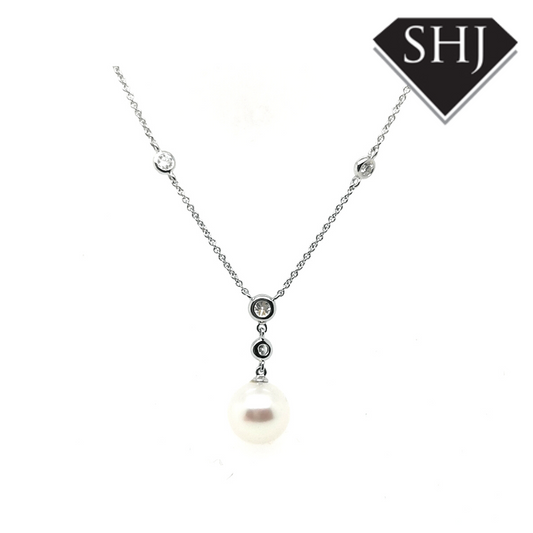 9ct White Gold Diamond Pearl 0.99ct Pendant