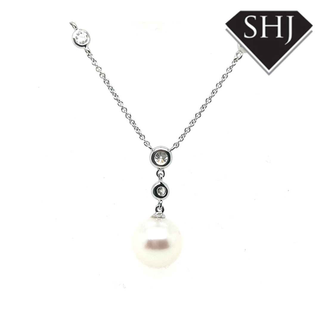 9ct White Gold Diamond Pearl 0.99ct Pendant