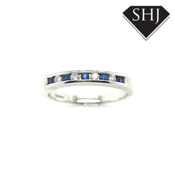 9ct White Gold Sapphire and Diamond Eternity Ring 0.10ct