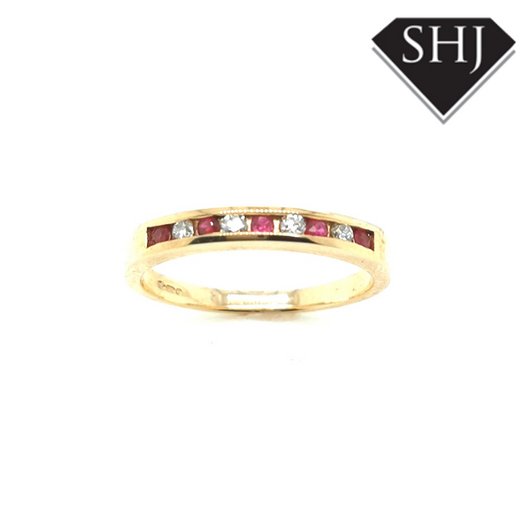 9ct Yellow Gold 9 Stone Ruby and Diamond Eternity Ring