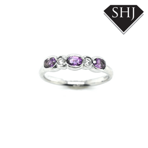 9ct White Gold Amethyst and Diamond Eternity Ring