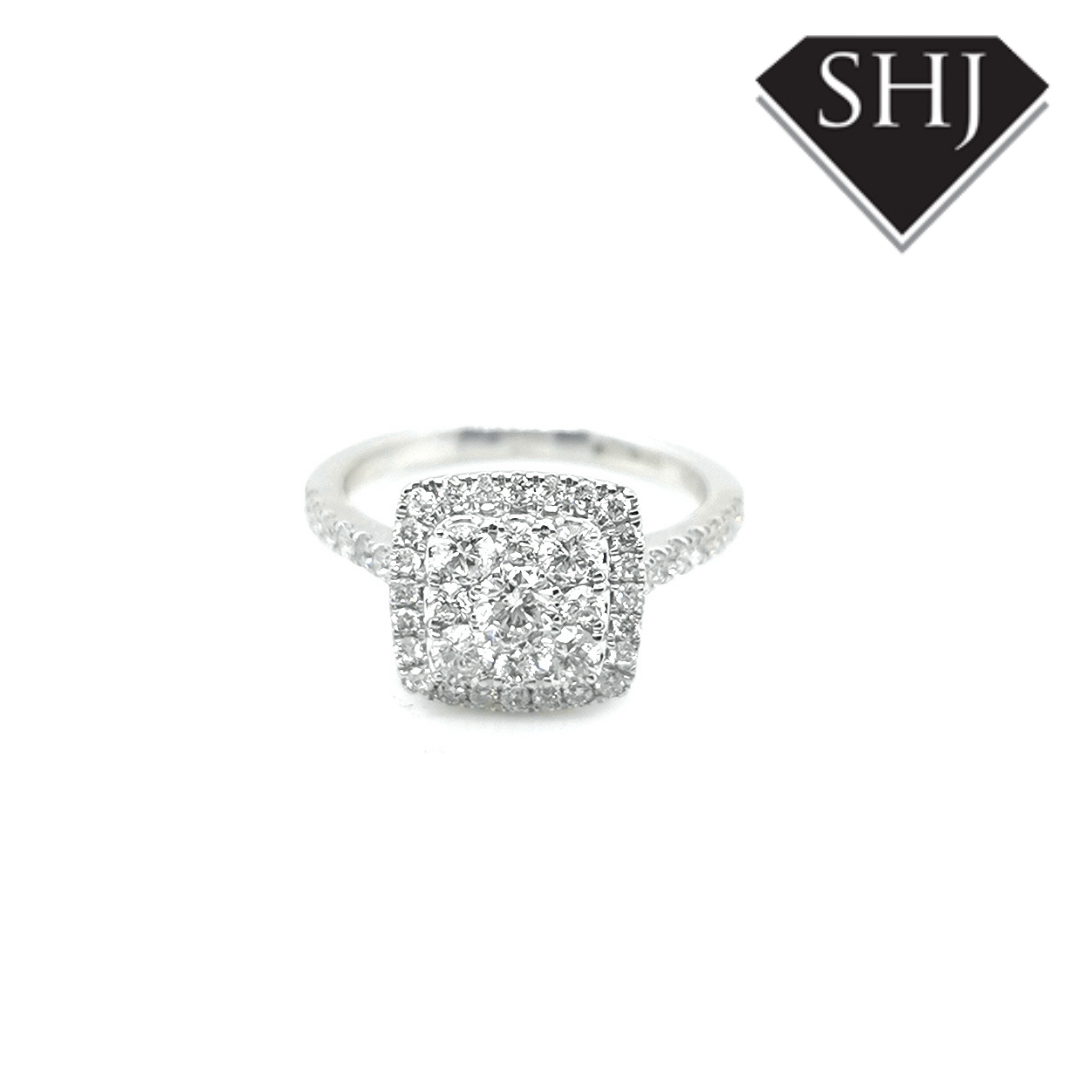 9ct White Gold Square Cluster 1.01ct
